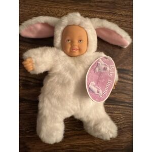 Anne Geddes Baby Bunnies White Bunny Plush‎ Beanie Soft Toy Doll 1998 Vintage